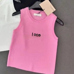 Designer Clothing Summer Sleeveless Knitted Ribbed Crop Top Embroidery Fashion Tank Top Women