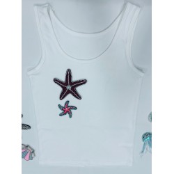 Summer Ladies Sleeve Top Rib Vest Stretch Rib Knitted Beaded Shirt Handmade Rhinestone Sequin Trim Short Tank Tops