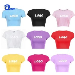 Women's Slim Fit Crop Tops Baby Tee Short Sleeve Cotton T-Shirt Casual Y2K Girl's T-shirts Letter Decoration for Summer