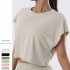 Women's Summer Crop Top Quick-Drying Casual Loose Fit Knitted T-Shirt with Solid Color for Running and Exercise