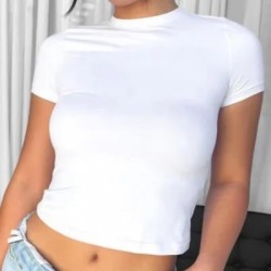Basic Y2K Cotton T-Shirt for Women Babies Luxury Short Crop Tops with Print Pattern Casual Knitted Design