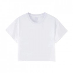 Women's Summer Casual Solid Knitted Cotton Crop Top Short Sleeve T-Shirt with Anti-Pilling and Digital Printing