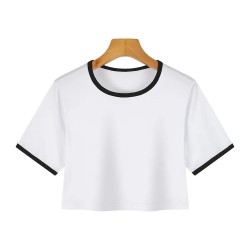 Women's Round Neck Casual Workout Yoga Tees Short Sleeve Solid Cropped Cotton Crop Top T-Shirts