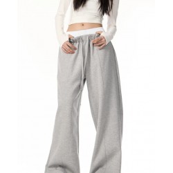 Women's Casual Sporty High Waist Sweatpants Breathable Wide Leg Pants Drapey Drawstring Double Waistband Flat Front Spring