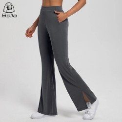 Activewear Women's Ribbed Yoga Pants Gym Leggings High Waist Modal Breathable Loose Wide Leg Flared Pants with Pockets