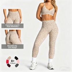 Women's Clothes Seamless Workoutclothing For Women Gym Wear Active Wear Color Blocking Yoga Shorts Leopard Print Fitness Sets