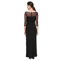 Women's Long Matte Jersey Mother of The Bride Dress with 3 4 Illusion Sleeves (Petite and Regular Sizes)
