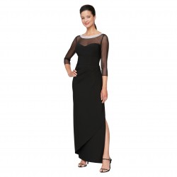 Women's Long Matte Jersey Mother of The Bride Dress with 3 4 Illusion Sleeves (Petite and Regular Sizes)