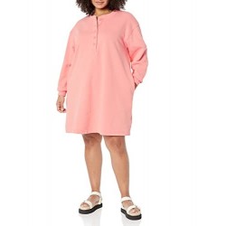 Women's Long Sleeve Knit Henley Sweatshirt Dress (Available in Plus Size)