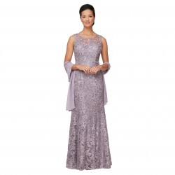 Women's Long Sleeveless Mother of The Bride Dress with Shawl (Petite and Regular Sizes)