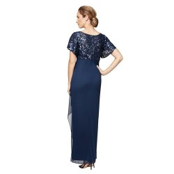 Women's Long Stretch Sequin Bodice Mother of The Bride Dress with Empire Waist (Petite and Regular Sizes)