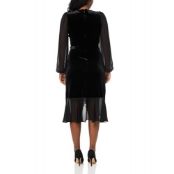 Women's Long Chiffon Balloon Sleeve Velvet Wrap Midi Dress