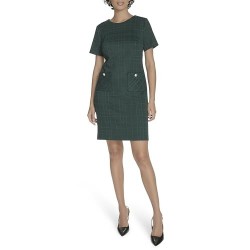 Women's Short Sleeve Jewel Neck Novelty Button Mini Shift Dress