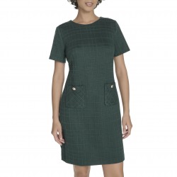 Women's Short Sleeve Jewel Neck Novelty Button Mini Shift Dress