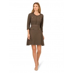 Women's Waffle Textured Fit and Flare Knee Length Sweater Dress