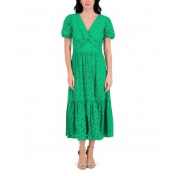 Women's Puff Sleeve V-Neck Tiered Maxi Dress