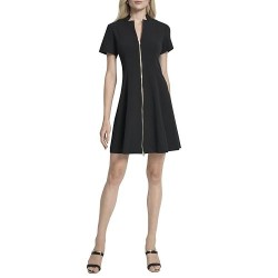 Women's Short Sleeve V-Neck Zipper Front Scuba Crepe Mini Dress