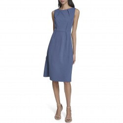 Women's Sleeveless Dart Detail Knee Length Crepe A-line Dress