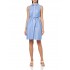 Women's Sleeveless Collared Button Front Tie Waist Mini Shirt Dress