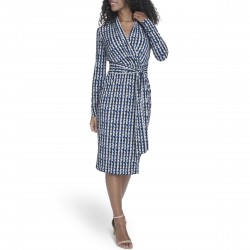 Women's Long Sleeve Jersey Tie Waist Wrap Midi Dress