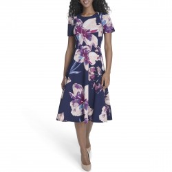 Women's Short Sleeve Round Neck Knee Length Crepe A-line Dress