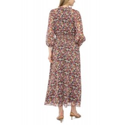 Women's 3 4 Puff Sleeve V-Neck Smocked Waist Maxi Dress