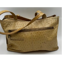 The Women's Handbag Beige Ostrich Embossed Leather Shoulder Bag