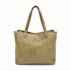 The Women's Handbag Beige Ostrich Embossed Leather Shoulder Bag