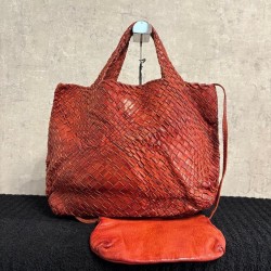 Handbag ITALIA F605 Leather Genuino Intrecciato con Bolsa Brown Italia