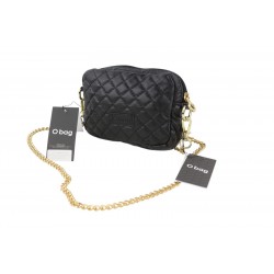 Extra Pocket Women's Bag Black Quilted Coated Gold Chain Crossbody