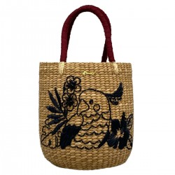 Handbag Beige Black Burdeos Paja Fibra Química
