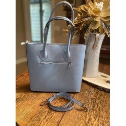 Handbag/Tote Pelle Italiano Blue Claro Estructurado 2 Asas Borde Plateado en Excelente Condición