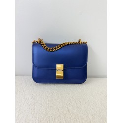 Blue Classic Box Flap Crossbody Bag with Chain Strap for Women's