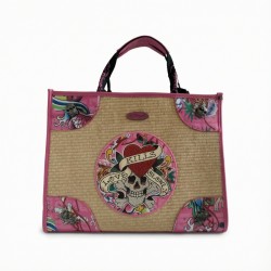 Tote Bag Skull Rhinestone Tattoo Design Detachable Strap Zip Women's