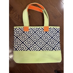 "Handbag Daufuskie Island Verde/Blue Marino Canvas Impresión Geométrica 16""x12"""