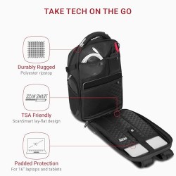 Travel Tech Elite Laptop Backpack – Fits Laptops up to 16” – ScanSmart TSA-Friendly Backpack with USB Port, Shoe Compartment & Organizer