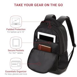 Cecil 18-Inch Laptop Backpack Fits 16-Inch Laptop, Travel Daypack with Organizer Pockets, Water Bottle Holders & Padded Straps – Black Hex