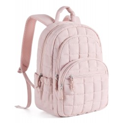 College Laptop Backpack, Travel Backpack for Women's, Quilted Casual Daypack, Water-Resistant Bookbag for 15. 6 Inch Laptop, Pink