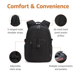 Basics Travel Laptop Backpack with Multiple Pockets and Compartments for 17 in / 43. 1 cm Laptop, Water Resistant, Spacious with Padded