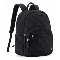 Travel Laptop Backpack, College Backpack for Women's, Quilted Small Computer Bookbag, Water-Resistant 15. 6 Inch Laptop Casual Bag, Black