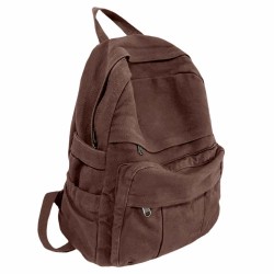 Coffee Brown Canvas Backpack for Women's & Men Retro Aesthetic Rucksack Basic Backpack for High School/College Students Travel Laptop Bag