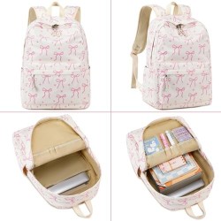 Backpack for Girls School Backpacks Bookbags for Elementary Middle School Women's Laptop Backpacks (Bow tie Beige, L-17)