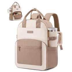 Laptop Backpack for Women's - Stylish Work Backpack with Large Cup Holder, Waterproof College Teacher Backpack, Beige-Khaki, 15. 6Inch