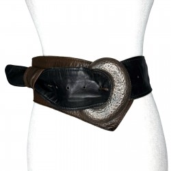 Martina Mori Italy Vintage Wide Black Leather Waist Belt Mixed Metal Studded TU