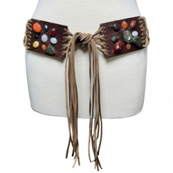 Belt Orciani de Leather marrón con tachuelas para Women pequeño 39" de largo 1,5" de ancho ¡Excelente!