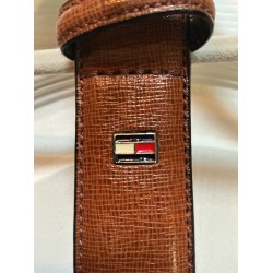 Vintage Tommy Hilfiger Brown Leather Belt Brass Logo Buckle Made in USA Mens 42