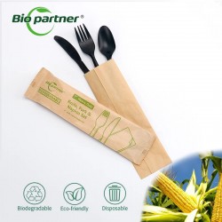 Biodegradable PP Dispos Fork Spoon Knives Cornstarch Plastic Utensils Restaurant To Go Cutlery Set Disposable With Napkin 25%