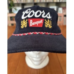 Coors Banquet Navy Blue Corduroy Rope Snapback Hat Vintage Style Beer Cap
