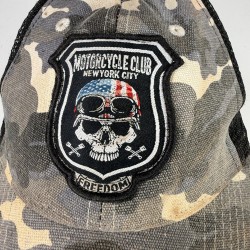 PUGS Trucker Hat Men's Adjustable Snapback Camo Black Motorcycle Club Skull