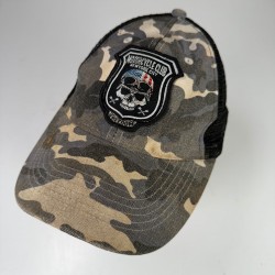 PUGS Trucker Hat Men's Adjustable Snapback Camo Black Motorcycle Club Skull